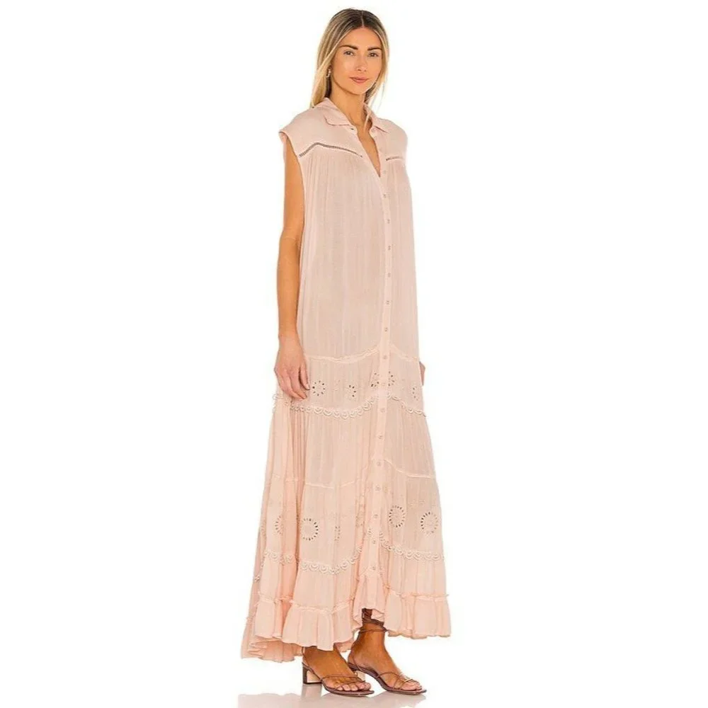 NWT Free People Ecru Maxi Dress Embroidered Floral Large - Picture 2 of 6